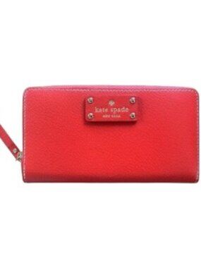 Kate Spade New York Wellesley Red Pebble-Grain Leather Zip-Around Wallet *NEW*